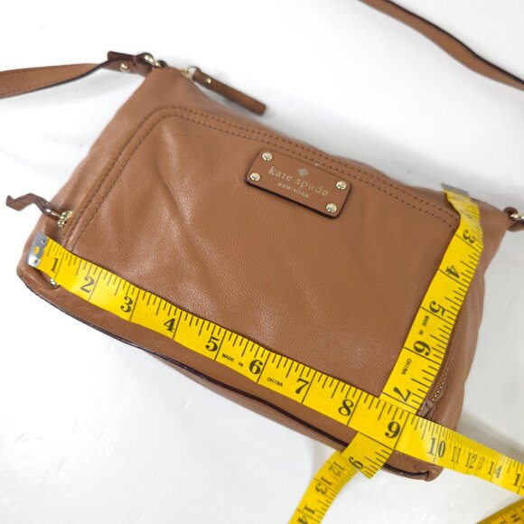 KATE SPADE NEW YORK TAN BROWN PEBBLED LEATHER SMALL CROSSBODY BAG ZIPPER ❗AS-IS❗ - Picture 14 of 16